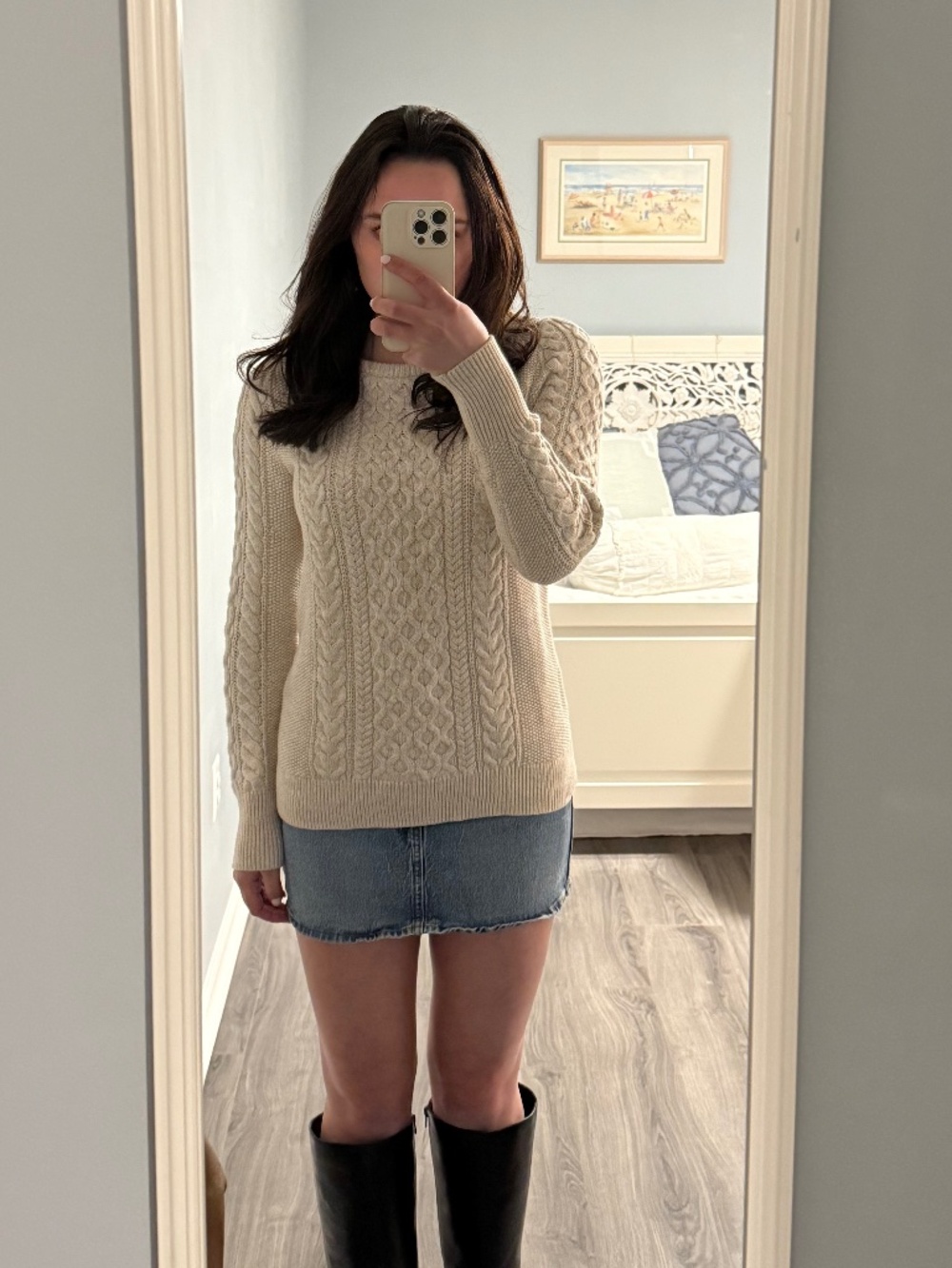 GAP Cream Cotton Crew Neck Sweater with Cable Knit Design